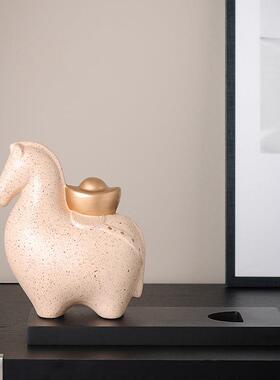 高级沙点陶瓷马元宝摆件 客厅电视柜玄关乔迁办公室开业软装礼品