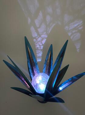 金属工艺品花园太阳装裂铁艺龙舌纹玻璃球灯摆龙舌能兰花铁艺创意