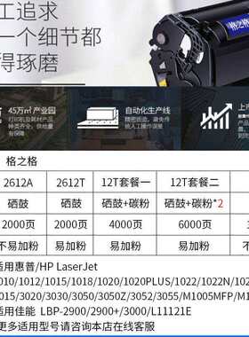 格之格Q2612A易加粉打印机硒鼓HP适用M1005MFP 1020 1010 12A硒鼓
