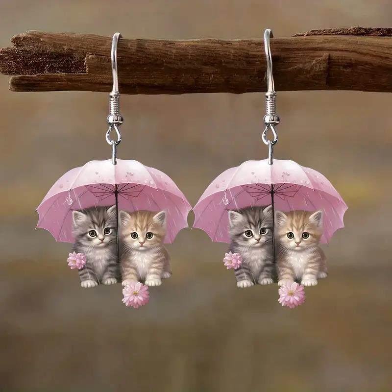 环少女古怪可爱的雨伞小猫咪2025年新款送礼物的浪漫猫咪耳环