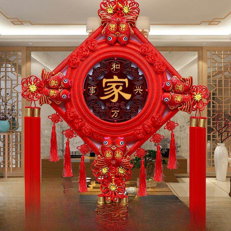 喜彩年货中国结挂件客厅大号桃木电视背景墙新房装饰家居小平安结