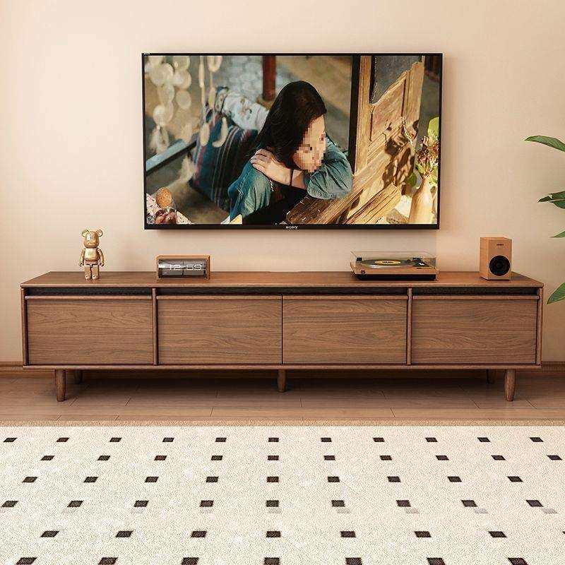 实木电视柜落地中古风客厅收纳储物柜一体小户型2026新款边柜组合