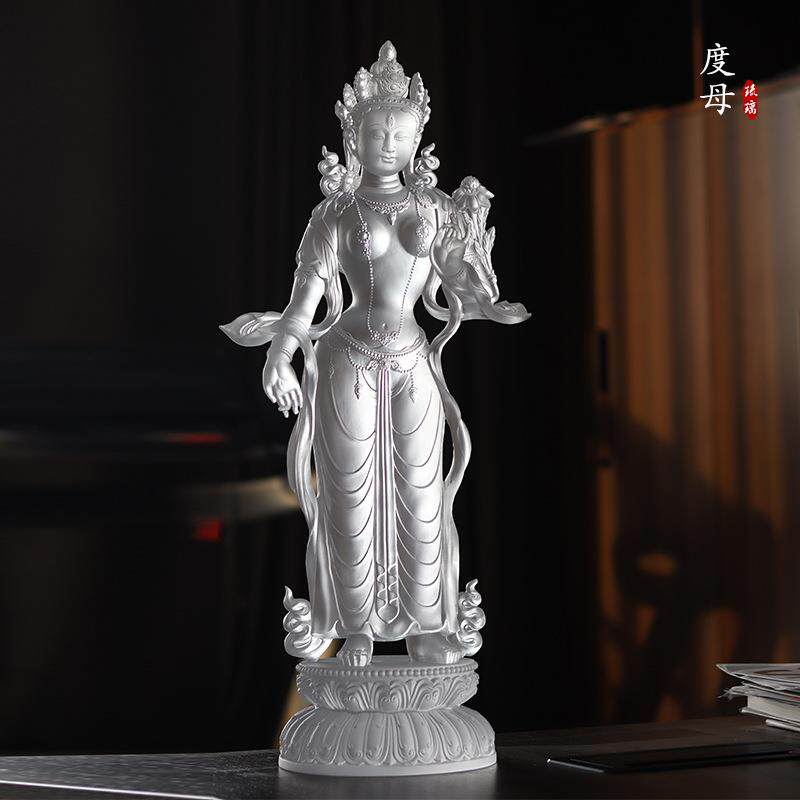 古法琉璃绿度母菩萨摆件佛像工艺品鎏金家居佛堂桌面供奉密宗中式