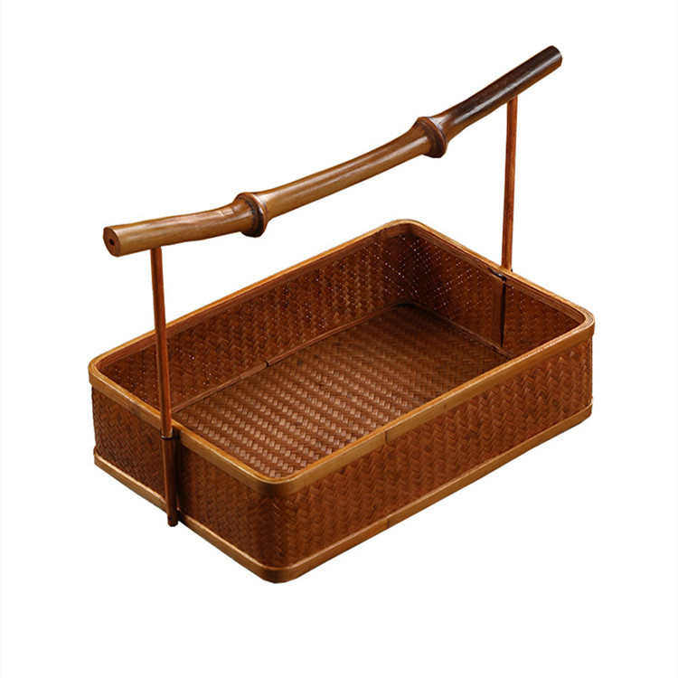 日式筇竹手工竹编复古手提茶盘长方形水果篮茶点盘收纳盒整理筐,收纳整理,其他收纳篮,淘宝优惠券,粉丝福利购,淘宝优惠卷