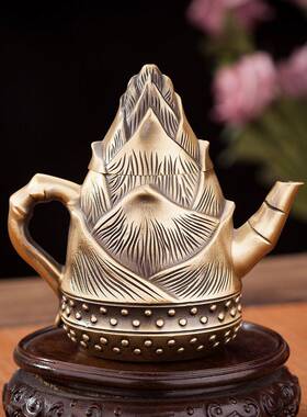 中式黄铜竹笋壶茶壶摆件铜器茶具功夫茶道小茶壶金属工艺品