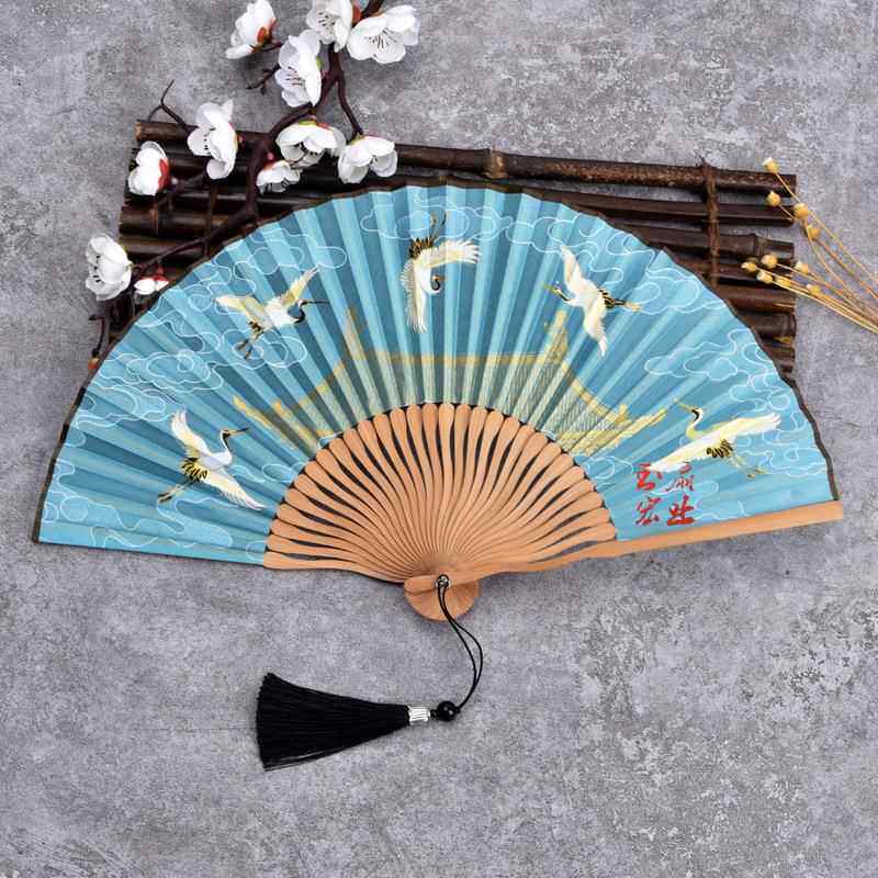 仙鹤6寸女士折扇复古风瑞鹤图随身携带丝绸汉服小扇子