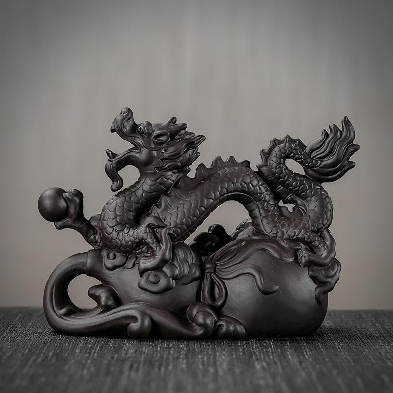 紫砂窑变釉祥龙茶宠摆件可养龙龟摆件茶具配件桌台小摆件茶艺
