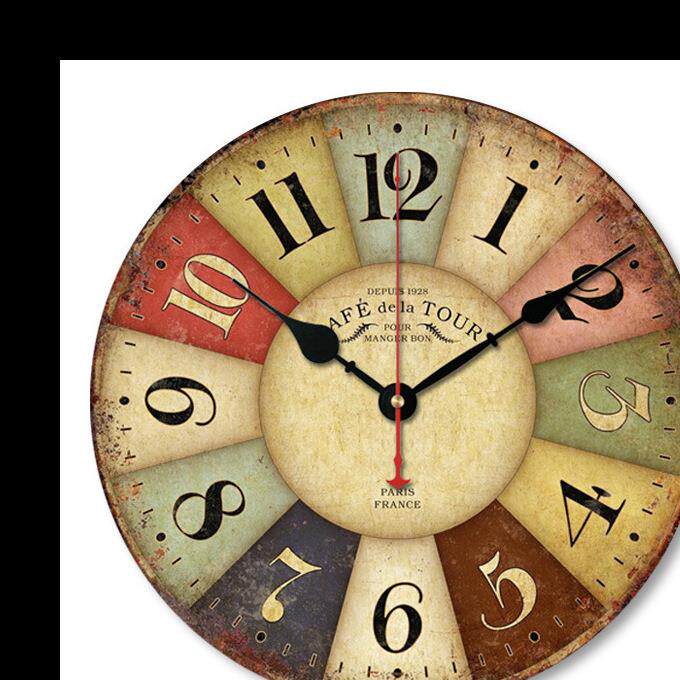 跨境挂表欧式简约挂钟复古钟表创意时钟木质闹钟欧美静音壁挂钟