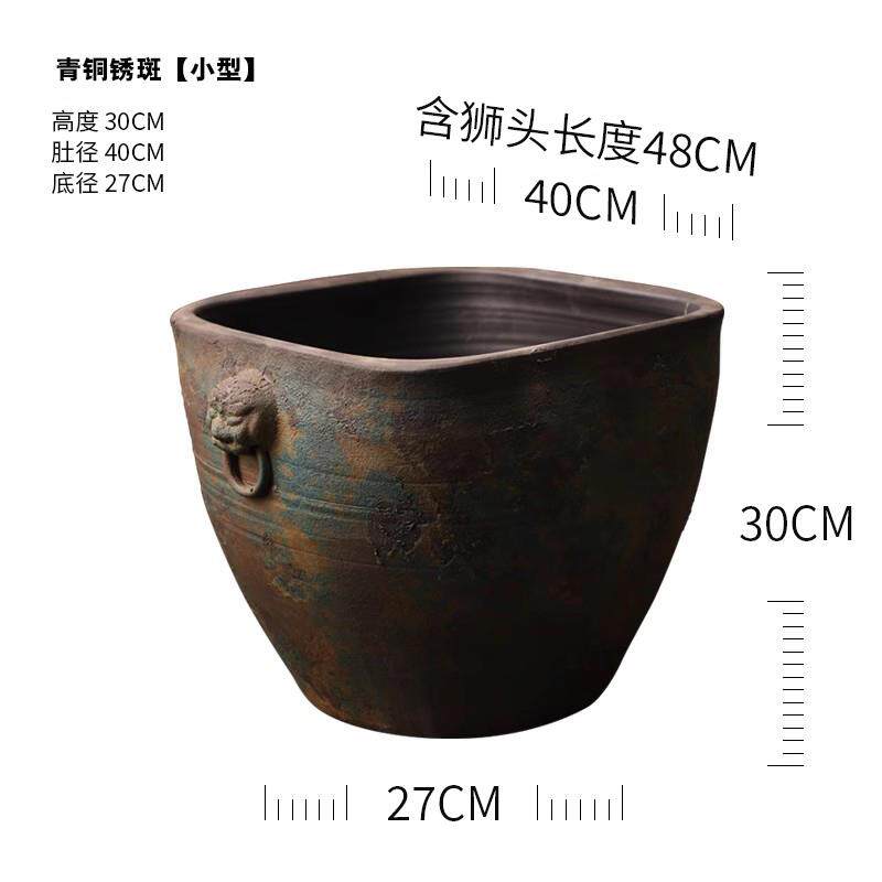 高档狮头陶瓷古董摆大缸盆粗陶手工圆水箱大花鱼罐缸落地式设庭院