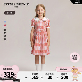 teenieweeniekids小熊童装24年夏季女童纯棉翻领格纹连衣裙