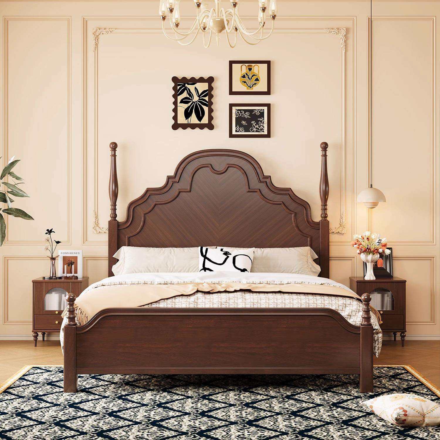 实木美式复古安娜床1.8米现代简约双人高箱储物婚床1.5米公主大床