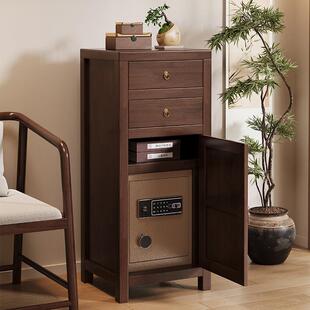 实木床头柜保险箱一体储物柜小户型卧室家用多功能带密码锁保险柜