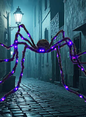 造型氛围42led装饰黑色万圣节长发光闪烁2发光挂件蜘蛛亮灯蜘蛛米