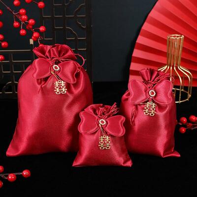 结婚用的喜袋婚礼瓜子花生喜糖袋网纱糖果袋束口婚庆喜事红色袋子