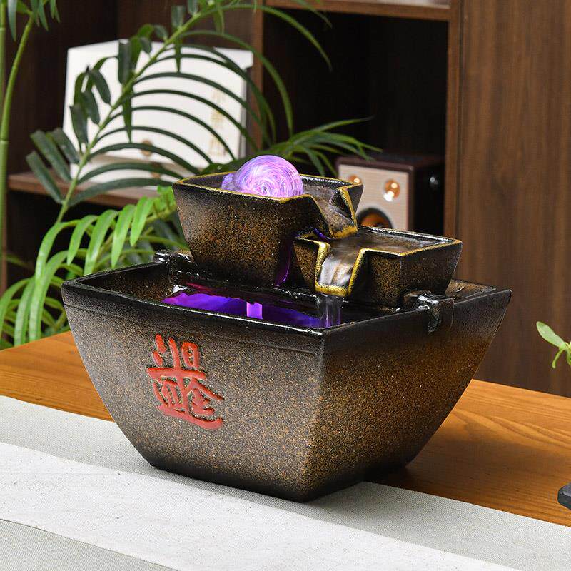风水轮倒流水摆件循环水生财客厅桌面招财时来运转水晶球滚动喷泉