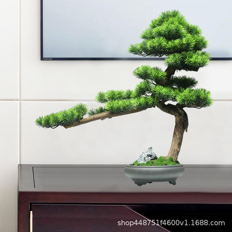 崖柏真盆景仿真迎客松景装绿植盆景645摆件造景酒店饰仿树玄关样