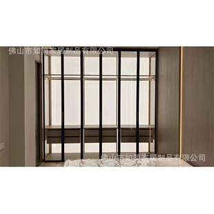 直销新款 衣帽间铝制柜子卧室现代金属玻璃门衣橱 平开门衣柜开放式