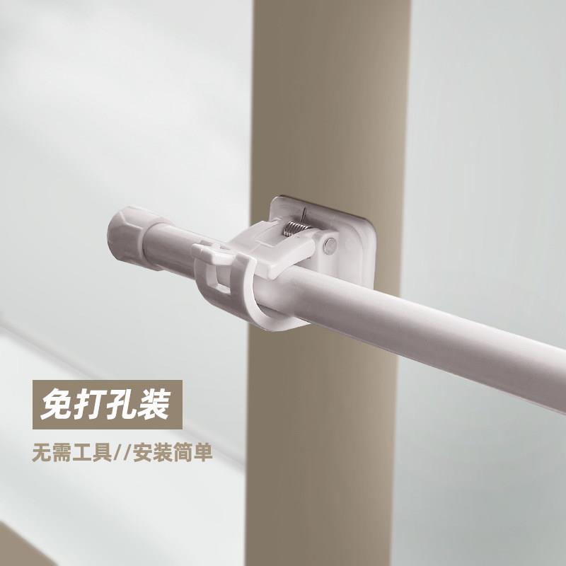 伸缩杆免打孔小超细门帘窗帘杆单杆子厨房半帘浴室黏贴夹杆罗马杆