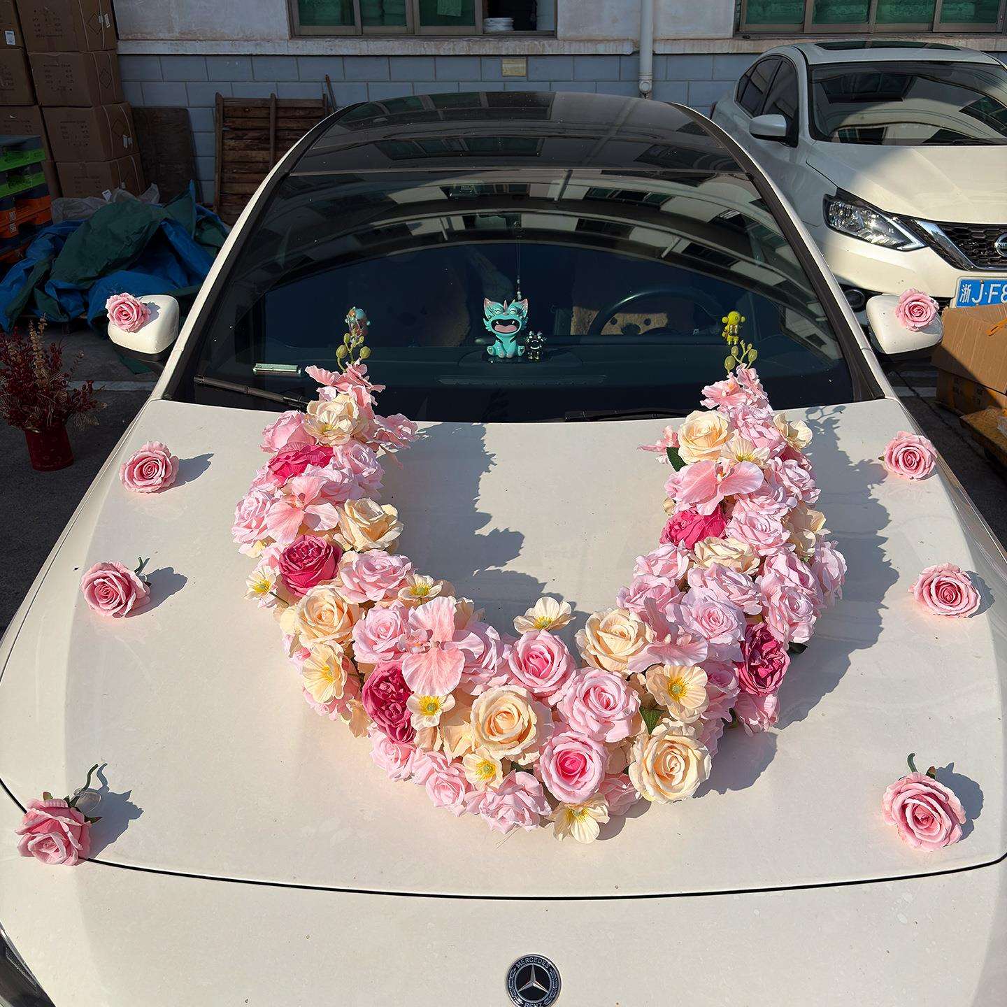 婚礼结婚车头花车花仿真花成品假花免安装婚车头花布置装饰摆件