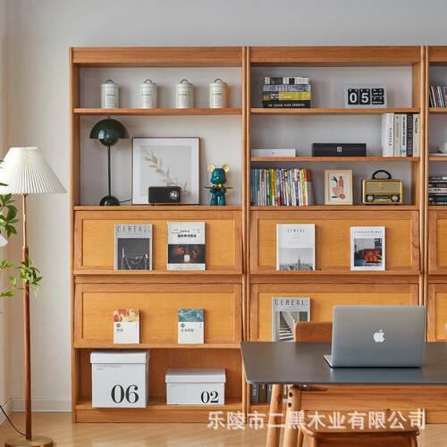 丛山书柜 实木组合书架整墙展示柜落地日式北欧樱桃木书柜