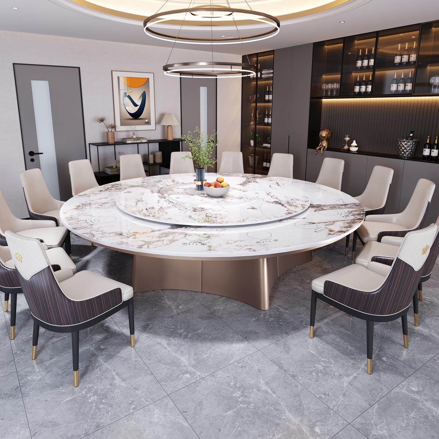 圆形岩板餐桌椅大理石别墅会所家用带火锅电动1.8米2米酒店大圆桌,住宅家具,大理石餐桌,淘宝优惠券,粉丝福利购,淘宝优惠卷