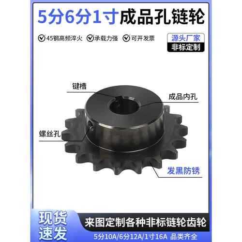 成品5分钟6分钟1英寸工业炼轮齿轮单排和双排16A定制炼轮传动轮定