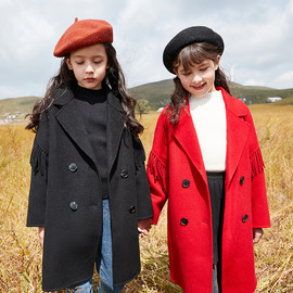 3qr儿童双面呢大衣，2023秋季毛呢风衣，女童中大童时尚保暖外套
