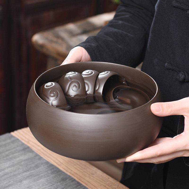 陶福气 紫砂茶洗碗原矿老泥 家用紫砂茶杯收纳盆茶渣缸大小号茶洗