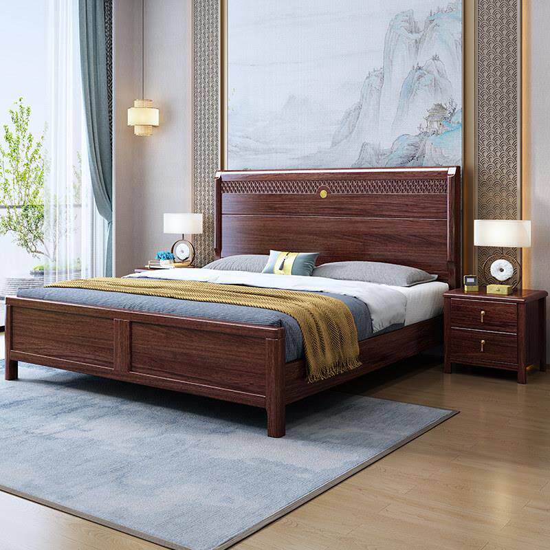 2025新款新中式轻奢乌金木全实木床1.5m1.8米单双人大床婚床卧室