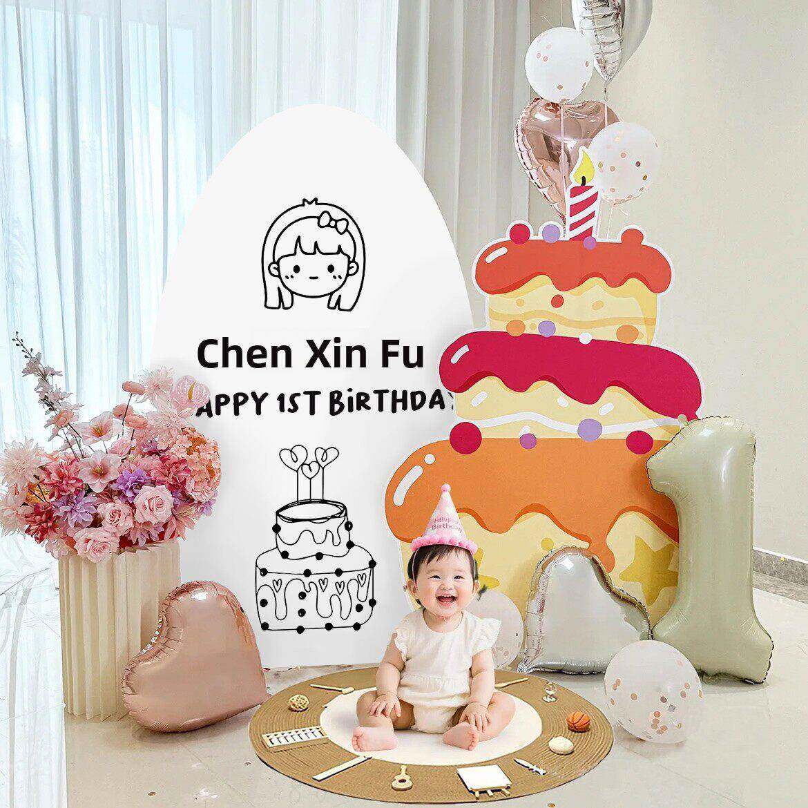 韩系一周岁生日布置场景装饰男女孩满月礼蛋糕kt板气球派对背景墙