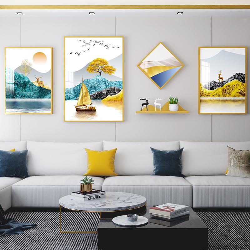 新中长款客厅4瓷框晶物山水CWP画铝合金装饰式画置架组合金属画框