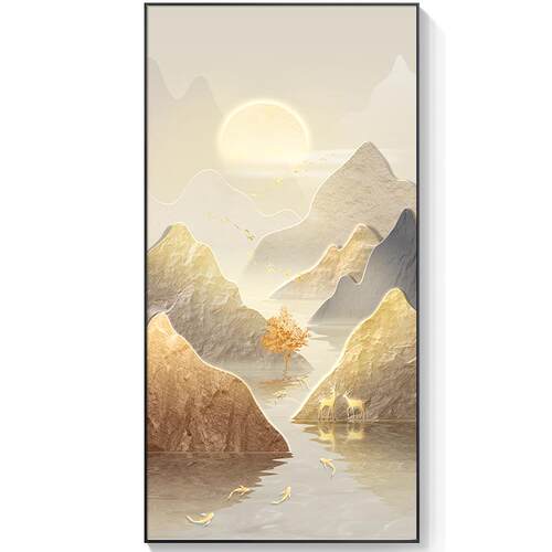 背有靠山玄关装饰画现代轻奢山水进门入户正对门墙画走廊过道挂画