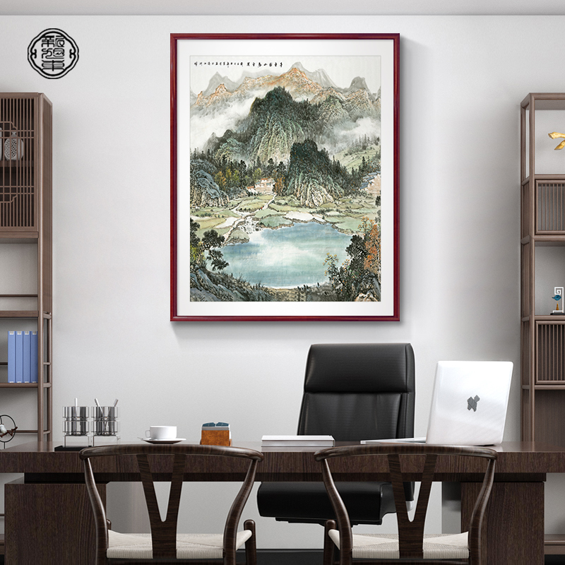 聚宝盆山水画办公室挂画客厅沙发背景墙八方聚财国画手绘高档大气