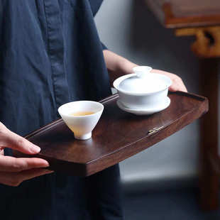 黑檀木干泡茶盘整块实木壶承茶台镶铜小茶海茶室家用简约托盘