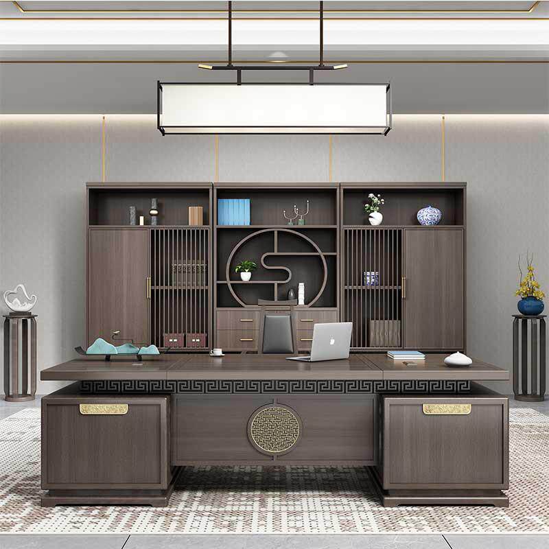 新中式实木老板桌办公桌椅组合时尚总裁大班台大气办公室家具茶几