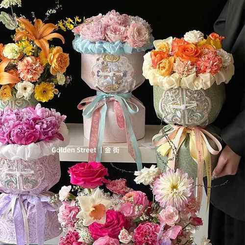 新款节日中式刺绣盘扣流苏贴片手工材料花束搭配花艺装饰批