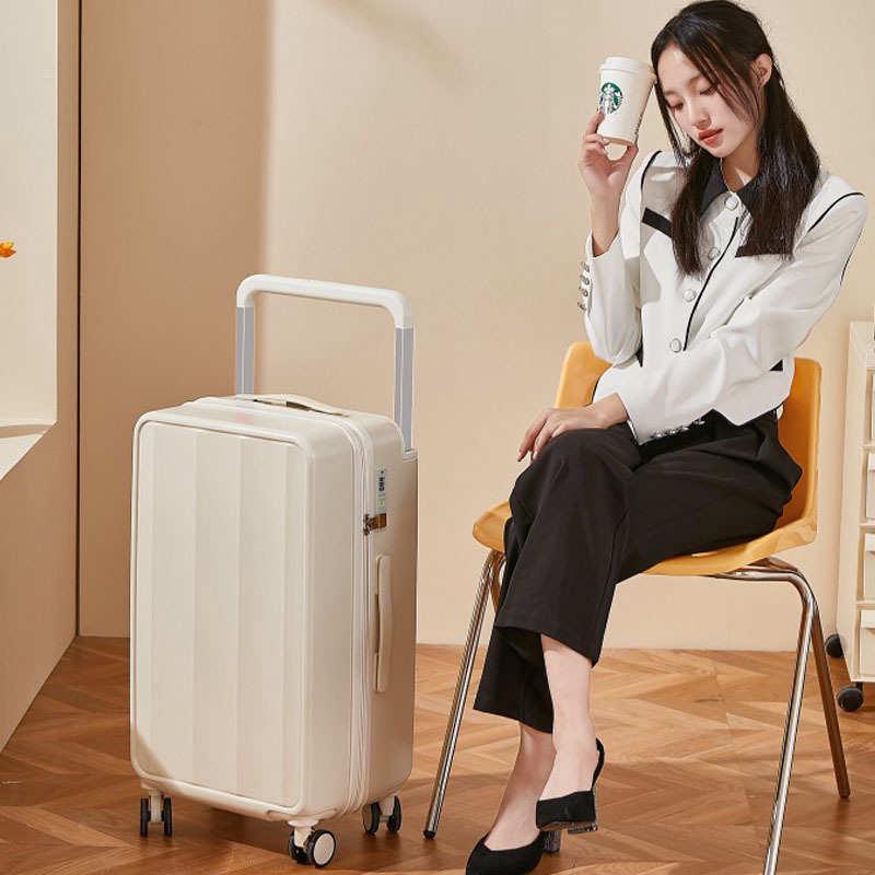 宽杆行李箱带杯架和充电接口旅行箱学生大容量拉杆箱26寸密码箱子