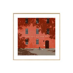Every day is a new day极简装饰画红色建筑小众艺术客厅卧室挂画