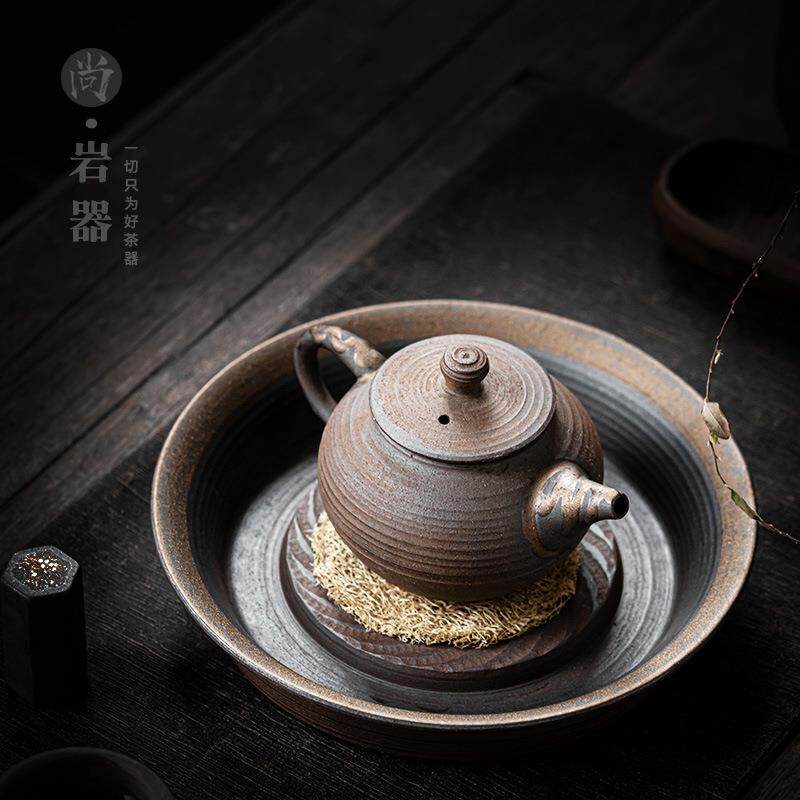 干泡台仿柴烧茶具陶瓷壶承中式粗陶盘子壶承壶托干泡盘仿古餐盘