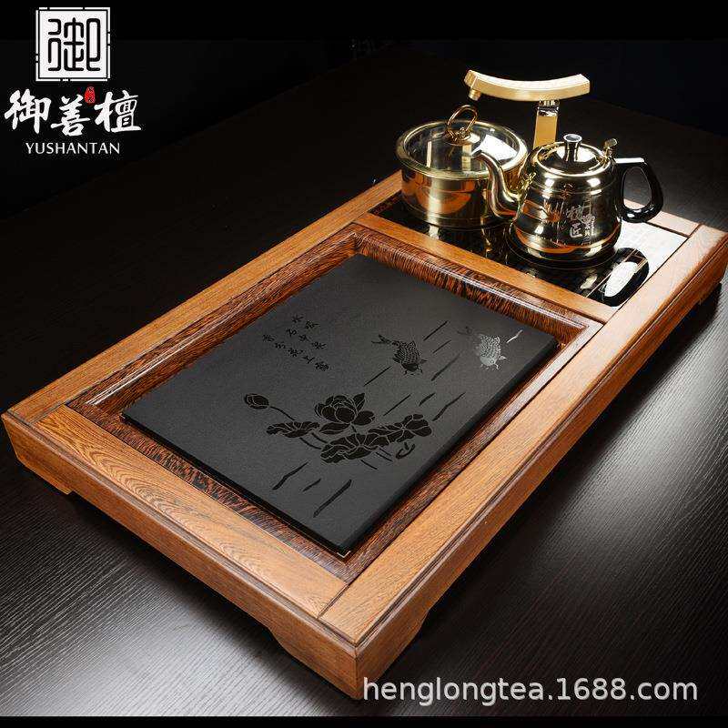鸡翅木茶盘套装全自动烧水壶一体式家用实木茶台轻奢整套茶具托盘