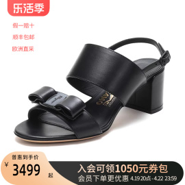 FERRAGAMO/菲拉格慕女士GIULIA系列皮革蝴蝶结粗跟凉鞋 0725964