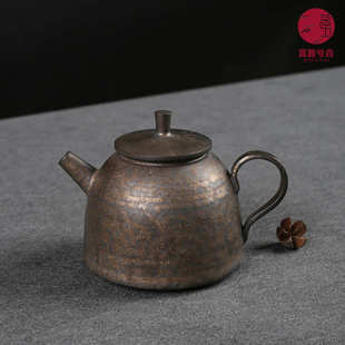粗陶手工茶壶铁锈釉小单壶功夫茶具陶瓷家用鎏金釉复古泡茶壶 日式