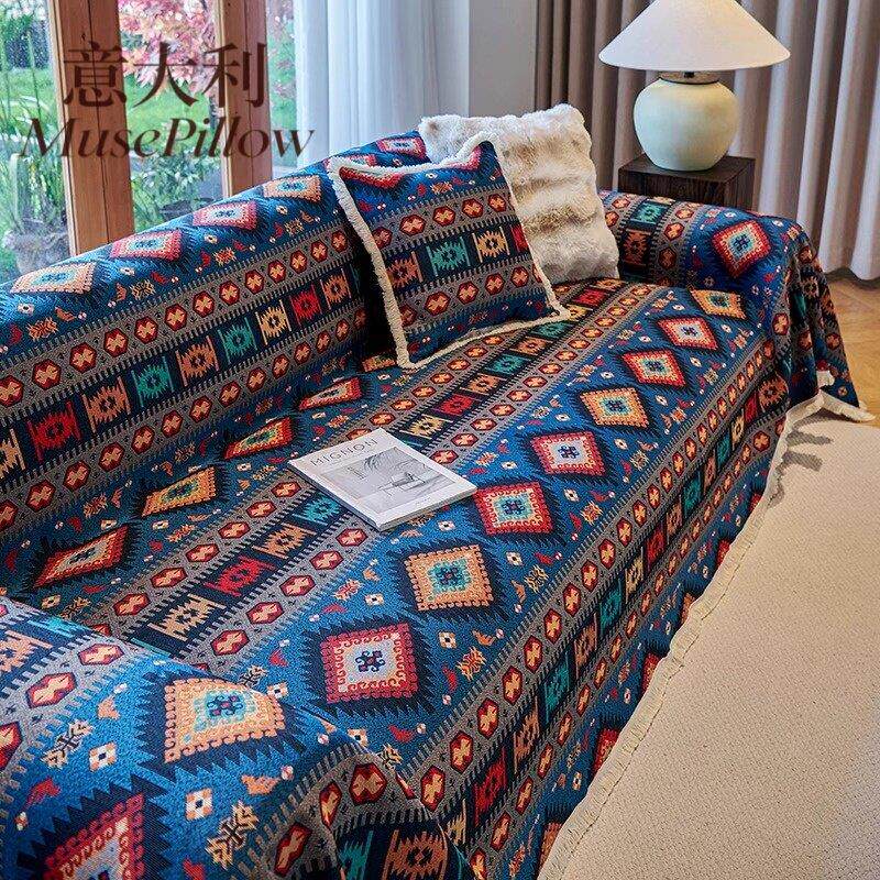 意大利全盖套罩毯沙发垫复古棉麻防滑沙发盖布防猫抓四季通用轻奢