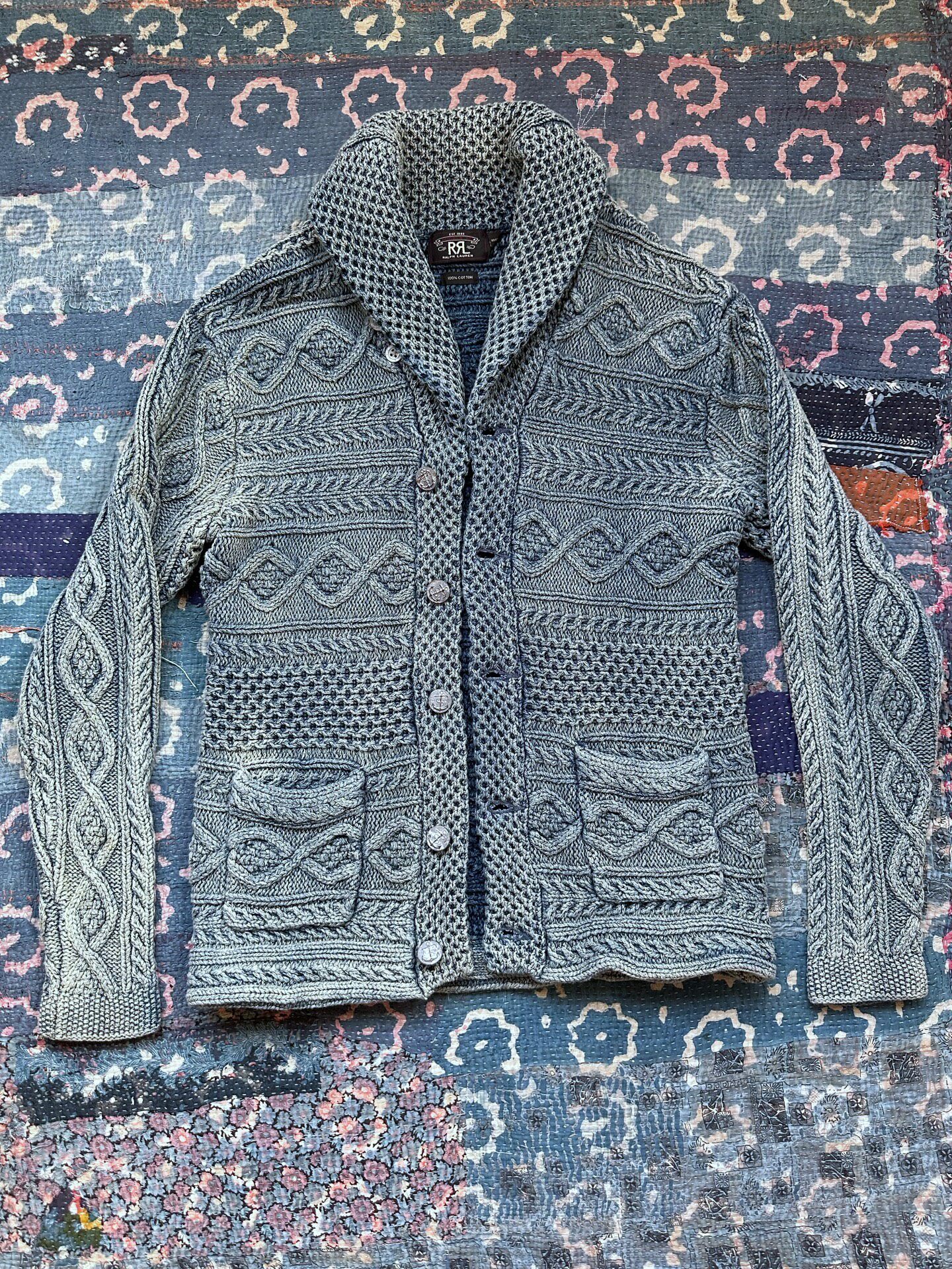 RRL Indigo Cable-Knit Sweater