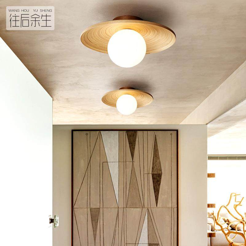 日式侘寂风过道吸顶灯 奶油风玄关走廊入户实木设计师民宿小灯具
