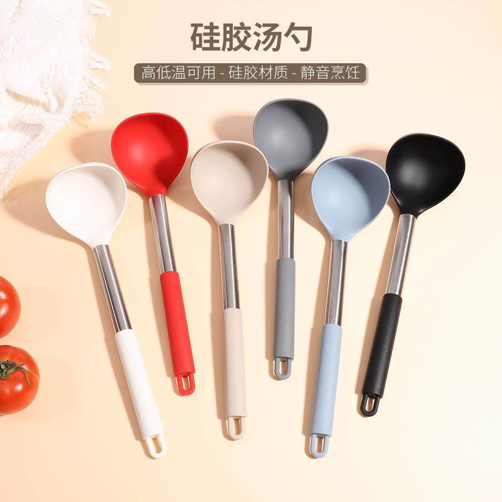 不锈钢管柄硅胶厨具15件套装不粘锅专用烹饪勺铲子收纳桶厨房工具