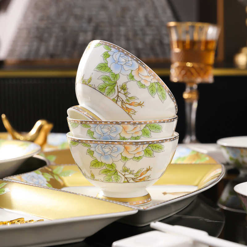 洛威拼盘餐具组合套装碗盘家用团圆饭扇形圆桌景德镇陶瓷盘子碗碟