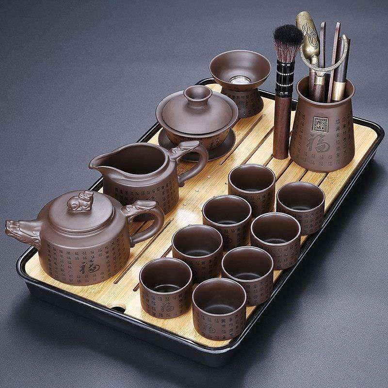 砂功夫茶具套组原矿家整JIAXIN-4套泡茶用器中式茶壶盖紫碗喝茶杯