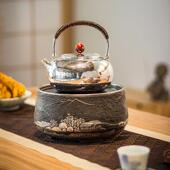 龙隐斋黑晶炉家用煮茶炉器小型台式 静音烧水铁银壶专用铁包银系列