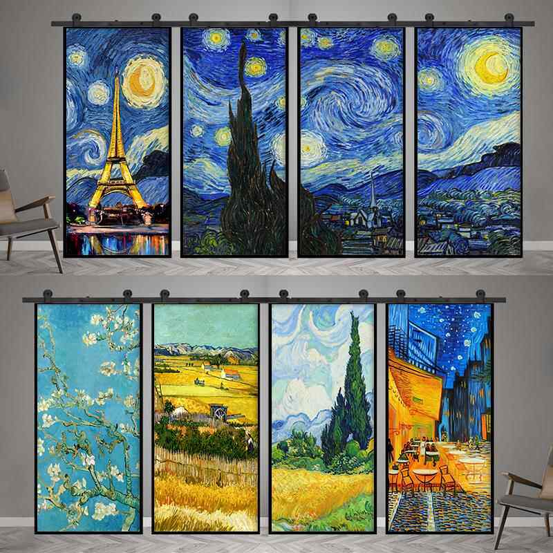 梵高门贴纸整体不干胶装饰创意卧室衣柜木门装修浴室玻璃防水贴纸